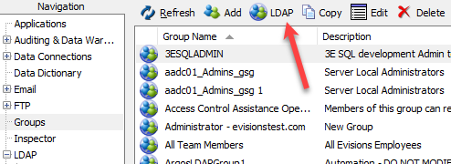 Groups screen with the Add and LDAP icons at the top.